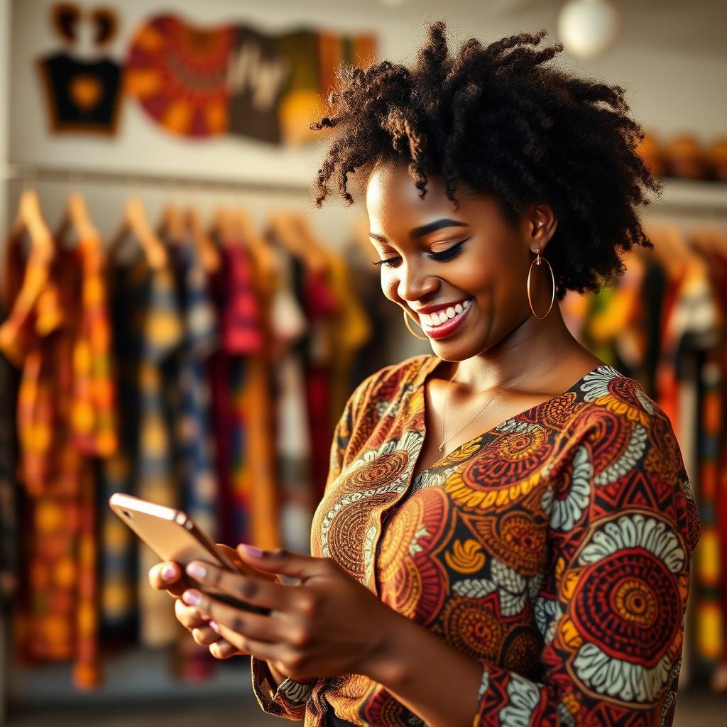 African entrepreneur managing her online boutique